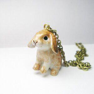 Bunny Rabbit Porcelain Pendant Necklace ceramic animal  jewelry Mini bunny charm